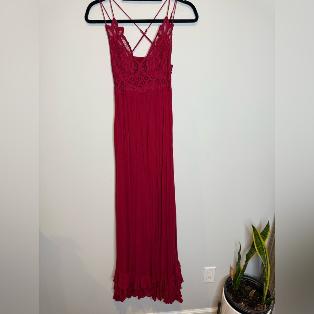 Free People Adella Maxi Slip Berry Red Lace Dress - Picture 5 of 10